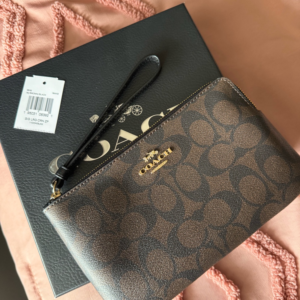 Coach Signature Brown Wristlet